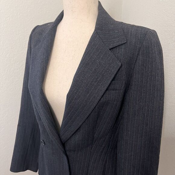 Vintage Peabody House Womens Size 7/8 Wool Blazer Grey Pinstripe Office Siren - Picture 2 of 9